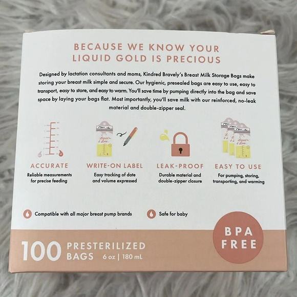 Kindred Bravely Breast Milk Storage Bags BPA Free Pre-Sterilized 6 OZ 100 Count - Picture 4 of 9